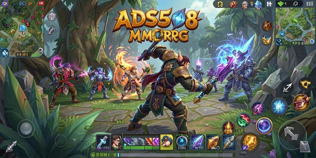 Screenshot dari gameplay ADS508 menampilkan pertarungan epik di dunia fantasi.
