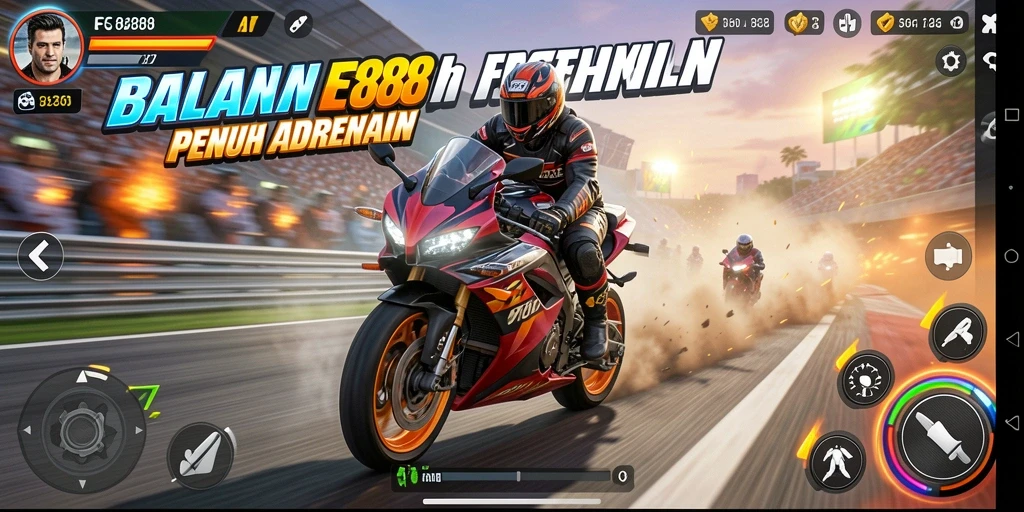 Screenshot menunjukkan balapan motor dengan grafis yang memukau di FC888.