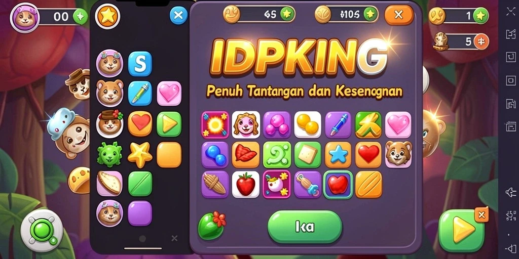 Gameplay IDPKING yang seru dan penuh warna saat mencocokkan permata.