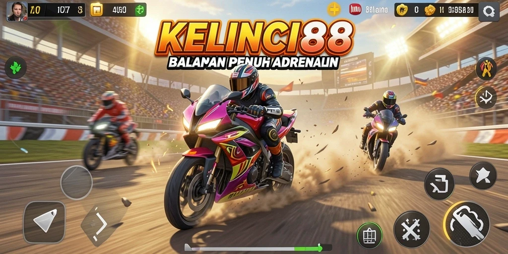 Screenshot gameplay KELINCI88 yang menampilkan balapan motor yang intens.