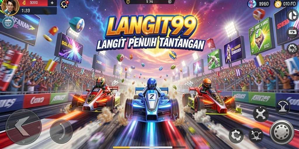 Gameplay LANGIT99 yang mendebarkan dengan balapan seru dan mobil kencang.