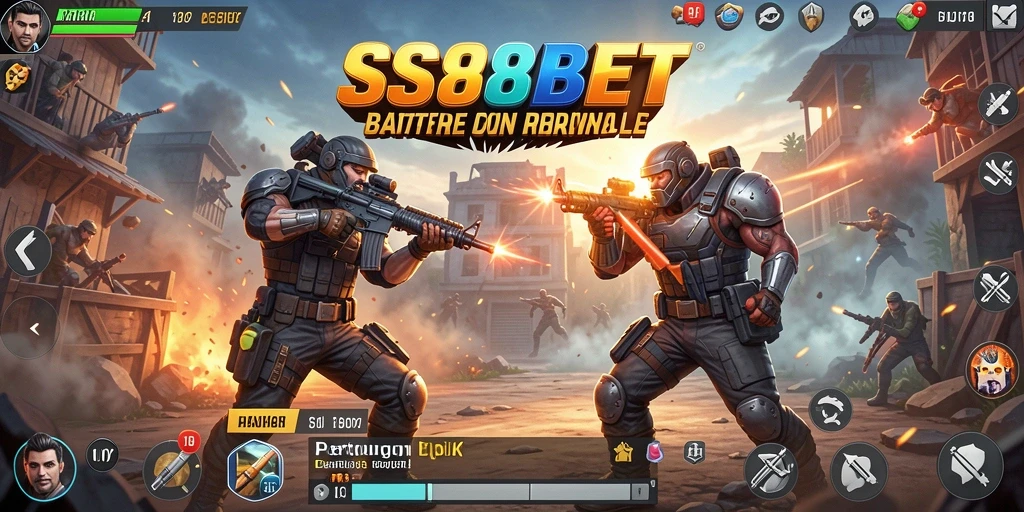 Screenshot gameplay SS88BET menampilkan pertempuran Battle Royale yang intens.